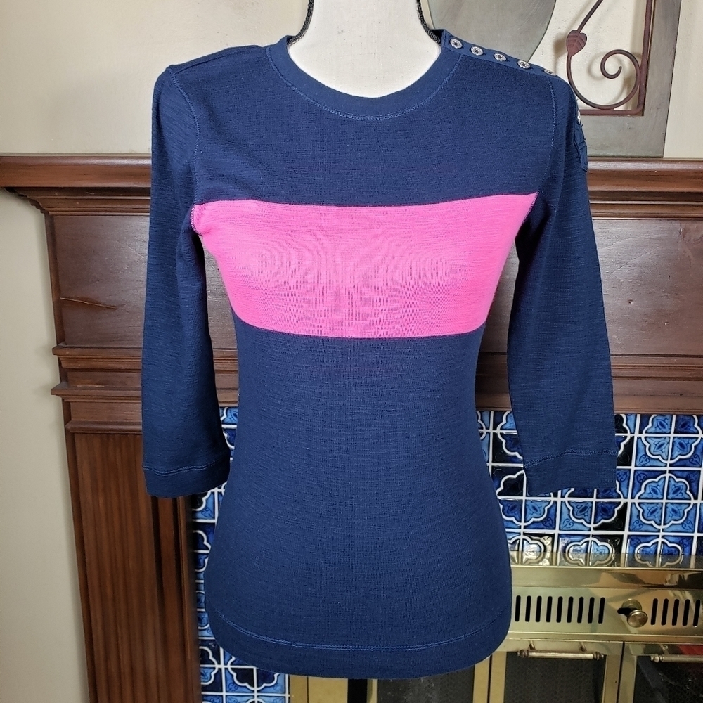 Lauren Jeans Co. Navy Button Shoulder Top